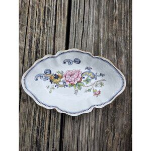 Vintage Crown Staffordshire Chelsea Manor‎ Candy Dish England Fine Bone Peonies